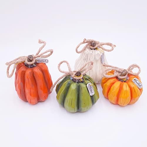 Etistta 4PCS Fall Harvest Pumpkin Figurine Tabletop Decor, 4 inch Polyresin Small Pumpkins Statue Decoration for Thanksgiving Home Decor - Image 6