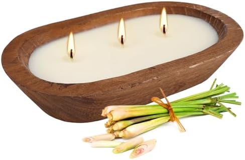 Citronella Candle in Wooden Bowl, 8oz Triple-Wick Smokeless Candle, Clean Burning Natural Citronella Scented Candle for Home Decor, Patio, Garden and Relaxation by Grcdoyvl