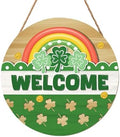 Happy St. Patrick's Day Rainbow Wooden Hanging Sign 12x12 Inch St. Patricks Day Welcome Shamrock Wreath Sign for Front Door Decor,Irish Spring Farmhouse Wood Wreath Indoor Wall Hanging Decoration by welcometoourhome