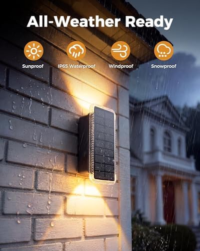 vighep Solar Fence Lights Outdoor 2 Pack, 5CCT(3000K-6000K) Up and Down Solar Wall Lights, IP65 Waterproof Dusk to Dawn Fence Lights Solar Powered for Patio, Porch, Backyard, Garage, Wall Decor - Image 5