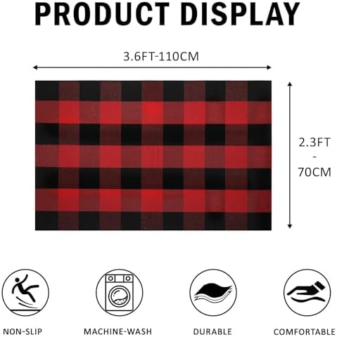 Buffalo Plaid Outdoor Rug 27.5" x 43" Red and Black Checkered Area Rug Washable Christmas Doormats Indoor Outdoor Rugs for Layered Front Door Mats, Porch, Entryway, Kitchen, Farmhouse - Image 2