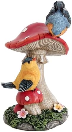 Bird garden statue Mushroom Figurines Outdoor Garden Decor for Patio Yard by Leekung