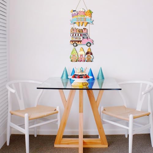IARTTOP Summer Ice Cream Truck Hanging Sign 9.8" x 22.1" Summer Welcome Door Decor Wooden Gnome Ice Cream Bar Wall Decor Colorful Cone Door Hanger for Party Kids Room Playroom Decoration - Image 5