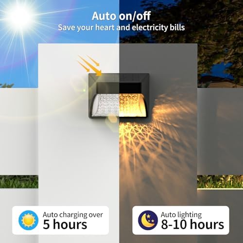 Solar Fence Deck Lights Outdoor 8 Pack, Solar Step Lights Dusk to Dawn Warm White/Cool White, Solar Powered LED Lights Decor for Outside Stair Step Yard Patio Waterproof (Black) - Image 4