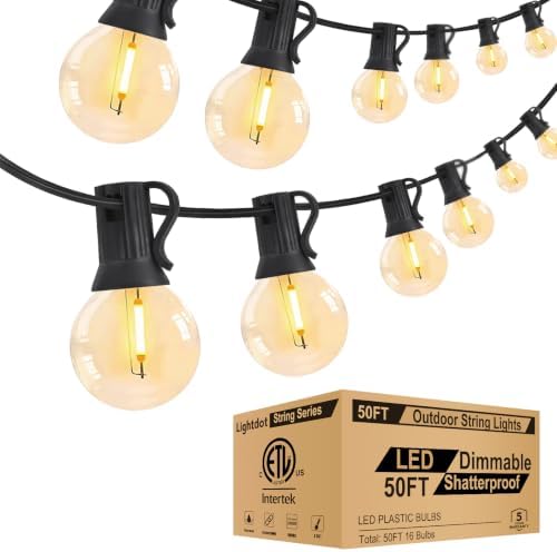 Lightdot LED Outdoor String Lights 50FT Patio Lights with 16 Shatterproof G40 Vintage Edison Bulbs, Outside Hanging Light Waterproof for Porch, Deck, Garden, Backyard, Balcony, Dimmable by LightdotLighting