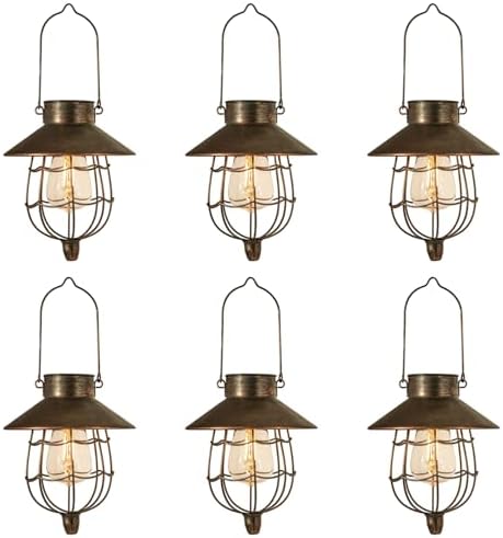 YAKii 6 Pack Solar Lantern Hanging Waterproof Outdoor Metal Solar Lamp with Warm White Light Decorate for Yard Garden Pathway Patio Porch (Antique Copper) by YAKii