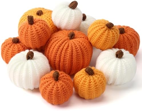 12-Pack Fall Crochet Pumpkins Handmade Fall Decor Set with 2.36, 3.15, 4inch Sizes Knit Pumpkins Farmhouse Thanksgiving Table Centerpiece, Halloween Decorations (Rustic Fall Color) by Unknown