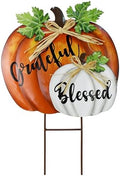 18" H Metal Pumpkin Garden Stake Grateful Fall Pumpkins Welcome Yard Sign by KKILIPES