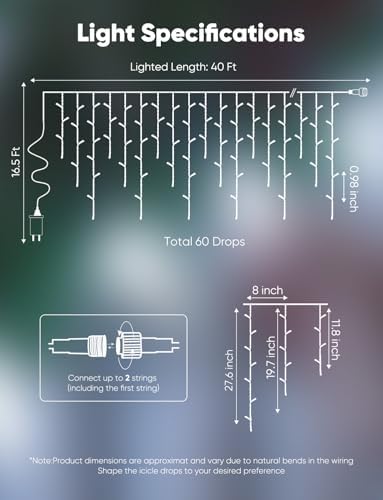 Brightown Icicle Christmas Lights Outdoor,40FT 1200LED Cluster Icicle Light - Image 3