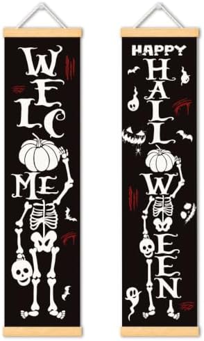 Skeleton Halloween Door Banner Set of 2, Welcome Porch Decor for Home by Unknown