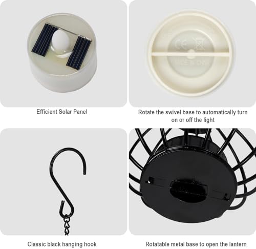 Edenseelake Solar Hanging Lanterns Outdoor Waterproof, Metal Ball Candle Holder with Flickering Solar Powered, Chargeable Solar Lights for Backyard Patio Garden Fence Tree Decoration, 4 Pack - Image 3