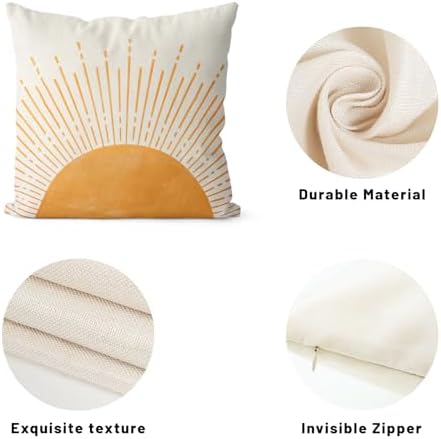 Summer Pillow Covers 18x18 Inch Set of 2, Yellow Sunshine Decorations Outdoor Throw Pillows Boho Summer Sun Sunrise Pillowcase Linen Decor Cute Modern Farmhouse Cushion Case for Home Bedroom - Image 7