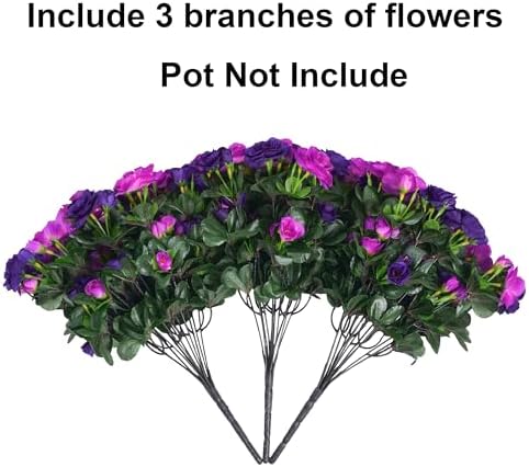 Artificial Faux Outdoor Flowers Plants for Spring Summer Decoration, Fake Silk Camellia UV Resistant Look Real for Planter Outside Front Door Porch Patio Balcony, 3 Large Bundles (Purple+Fuchsia) - Image 4