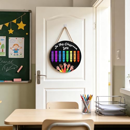 Welcome Sign for Classroom Door Decorations In This Classroom Welcome Door Hanger Sign Teacher Wooden Sign 12”x12” Classroom Welcome Door Sign for Elementary School Teacher Supplies - Image 6