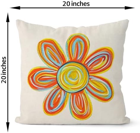 Summer Pillow Covers 20x20 Inch Set of 2 Watercolor Yellow Sun Flower Decorative Throw Pillows Boho Outdoor Sunshine Pillow Cases Linen Farmhouse Cushion Case Decorations for Home Bedroom - Image 2
