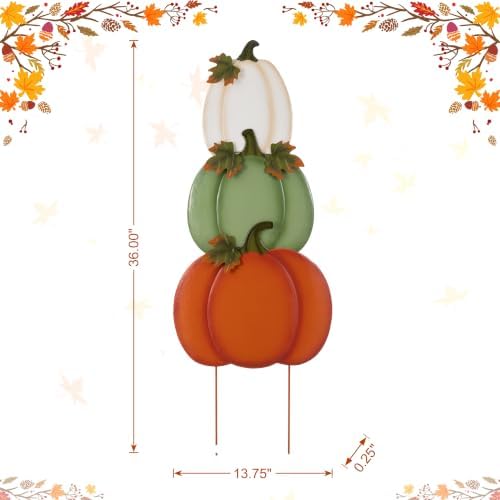 Glitzhome 36"H Fall Pumpkin Yard Stake Set of 3, Fall Decorations for Outdoor, Metal Stacked Pumpkins Yard Sign Decor for Garden, Lawn, Porch, Autumn Harvest Halloween Thanksgiving Pumpkin Decoration - Image 2