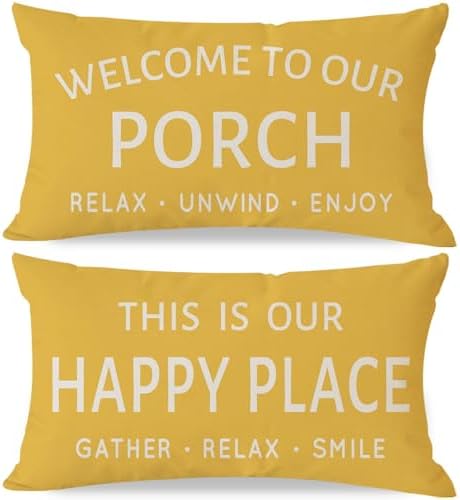 Outdoor Decorative Throw Pillow Covers 12x20 Set of 2, Yellow by HERHOME