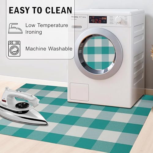 SEEKSEE Buffalo Plaid Outdoor Rug 3' x 5' Light Blue and White Front Door Mat, Layering Rug for Porch, Spring Summer Doormat, Front Porch Rug for Outdoor Entrance Entryway Patio Porch Decor - Image 6