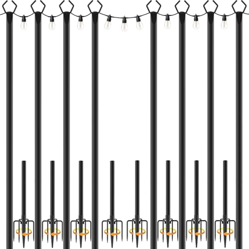 Mutovlin 8 Pack String Light Poles,10 Ft Light Poles for Outside String Lights,Outdoor Lights Pole with Fork,Metal Poles Stand for Patio Deck Backyard by Mutovlin