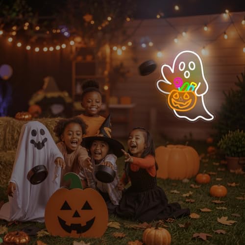 Waving Ghost Pumpkin Candy Basket Halloween Neon Sign Dimmable LED Decor - Image 6