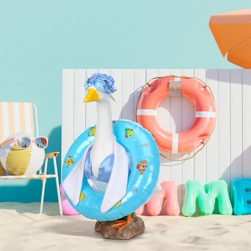Cutecrop Funny Summer Porch Goose Outfits Set Includes Goggles Swimming Ring Bikini Hat 23" Cement Goose Porch Clothing for Outdoor Swimming Pool Garden Yard Patio Lawn Statue - Image 6