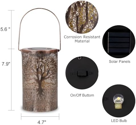 Solar Lantern Outdoor, Tree of Life Metal Hanging Light Waterproof - Image 4