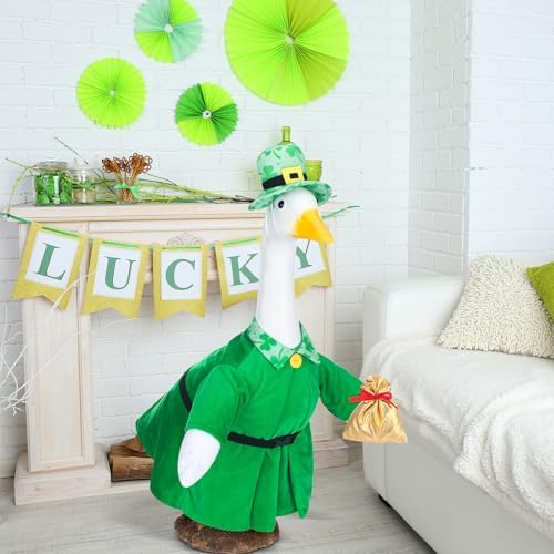 Cutecrop St. Patrick's Day Goose Outfit Porch Goose Clothes for 23" Lawn Outdoor Garden Yard Patio Statue St. Patrick's Day Decor - Image 3