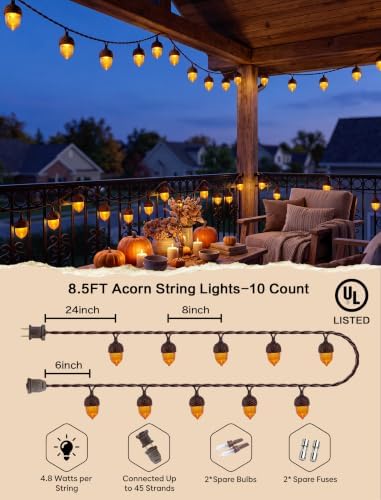 SUNSGNE Acorn String Lights for Fall Decor, 8.5FT Thanksgiving Lights - Image 2