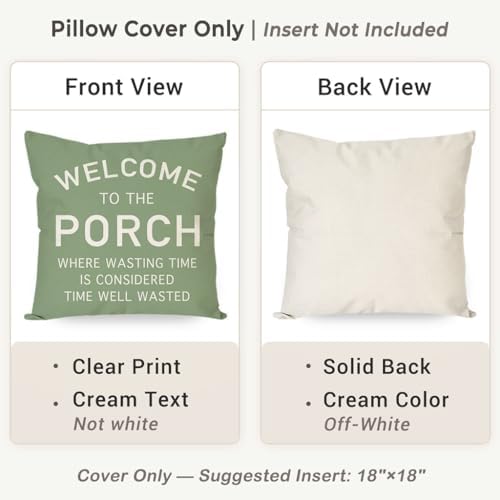 PANDICORN Throw Pillow Covers 18x18 Inch Welcome to the Porch, Sage Green - Image 4