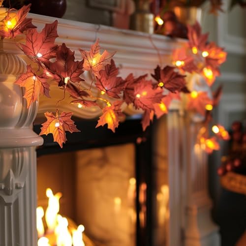 Dazzle Bright 4 Pack Thanksgiving Maple Leaf String Lights, Total 40FT 80 LED Battery Operated Lighted Fall Leaves Garland, Thanksgiving Decorations for Indoor Outdoor Autumn Harvest Decor - Image 6