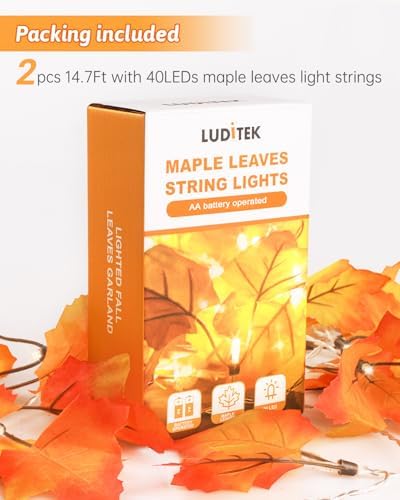 2Pack [8 Lighting Modes & Timer] Fall Decor Maple Leaf Garland with Lights 80LED Battery Operated Waterproof, Fall Decorations for Home Outdoor Indoor Thanksgiving Decor Halloween Friendsgiving Autumn - Image 7