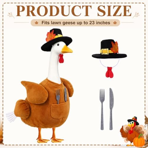 Thanksgiving Turkey Porch Goose Outfit with Cutlery for 23" Goose Statue - Image 2