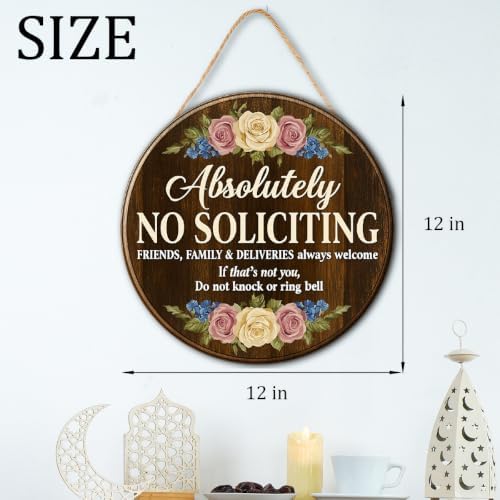 Floral Absolutely No Soliciting Wooden Hanging Sign for House Front Door, Don't Knock or Ring Doorbell Sign for Framhouse - Image 6