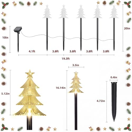 TOWPONICS Solar Christmas Tree Pathway Lights Outdoor Decorations, 5 PCS - Image 2