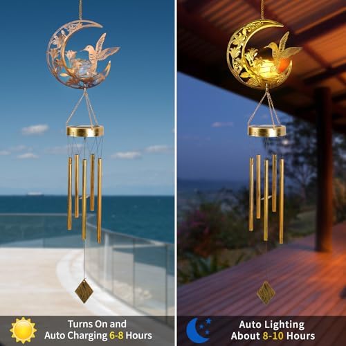 Moon Hummingbird Wind Chime Outdoor, Handcrafted Metal Garden Wind Chimes with Hummingbird Charms, Melodic Wind Bells for Patio Porch Decor, Weatherproof Gift for Nature Lovers & Bird Watchers - Image 4