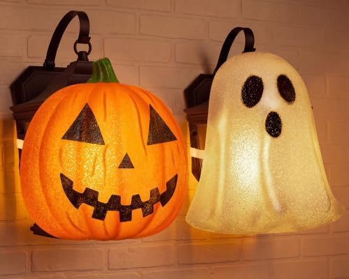 Aurelema Halloween Pumpkin Ghost Porch Light Cover - Flexible Light Cover Classic Shape for Home Fixtures Outdoor Decoration (2 Pcs,Pumpkin and Ghost) by Aurelema