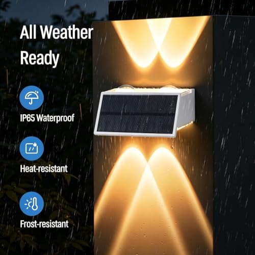 NIORSUN Solar Fence Lights,24 Pack Wall Lights Waterproof,Led Outdoor Lights 3000K/4500K/6000K+ RGB Up & Down Deck Light,Solar Powered Light for Backyard/Pool/Railing/Patio/Porch/Step White - Image 2