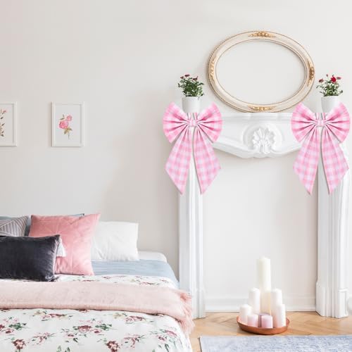 Suncalla 2 Pcs Pink Christmas Plaid Wreath Bows 18'' x 12'' - Image 4