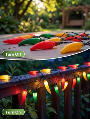 Oviejo Chili Pepper String Lights, 13.6FT Lights String with 35 Multicolor Chili, Christmas Pepper for Indoor Outdoor Garden Patio Christmas Party Carnival Decor, Green Wire - Image 7