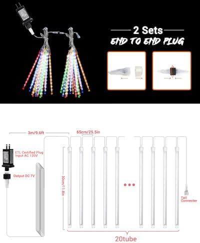 Christmas Lights 20 Tubes Multicolor Meteor Shower Icicle Lights 480 LED - Image 3