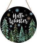 Hello Winter Welcome Sign for Front Door Winter Wreaths Winter Pine Trees Wood Door Hanger for Outdoor Outside Porch Christmas Snowflakes Round Hanging Sign for Home Porch Wall Decoration 12in by welcometoourhome