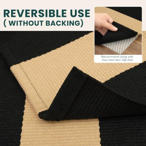 KOZYFLY Brown Black Striped Rug 27.5x43 in Woven Washable Front Door Mat - Image 4