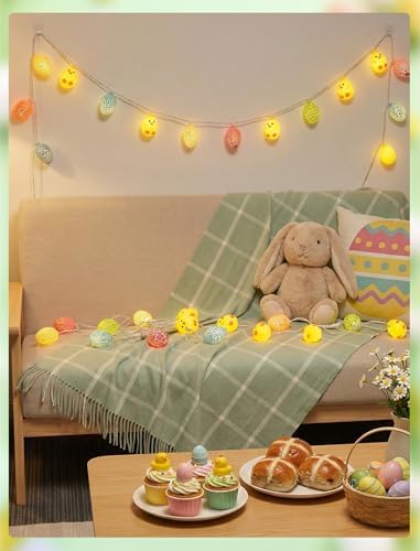 Easter Egg Chicken String Lights Plug in, 8.5Ft Outdoor Easter Decorations Lights with 10 LED Egg Chicken Pastel Fairy Lights Waterproof for Indoor Outdoor Spring Party Garden Home Window Decor - Image 6
