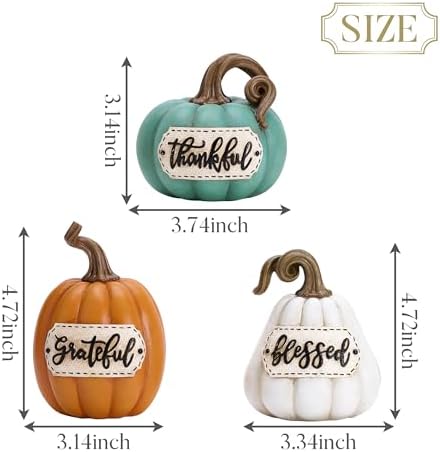 Valery Madelyn Fall Decorations for Home, Fall Pumpkin Decor, Set of 3 Resin Pumpkins Decorations Indoor, Decorative Pumpkins Autumn Thanksgiving Table Decor, 5 inch - Image 4