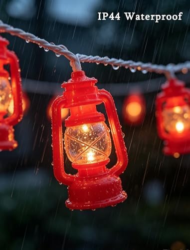 LED Kerosene String Lights, 8.5Ft Outdoor Lantern String Lights with 10 Red Oil Lights, Connectable Vintage Fairy Decorative for Christmas Lights Patio Bedroom Camping Wedding Garden Holiday - Image 3