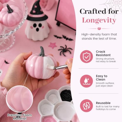 DomeStar 18 PCS Assorted Pink Foam Pumpkins for Decoration, Pink Pumpkins - Image 4