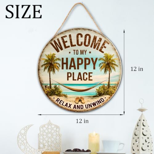 Welcome To My Happy Place Wooden Hanging Sign for House Front Door, Lake Beach House Welcome Sign for Porch Garden Patio - Image 6