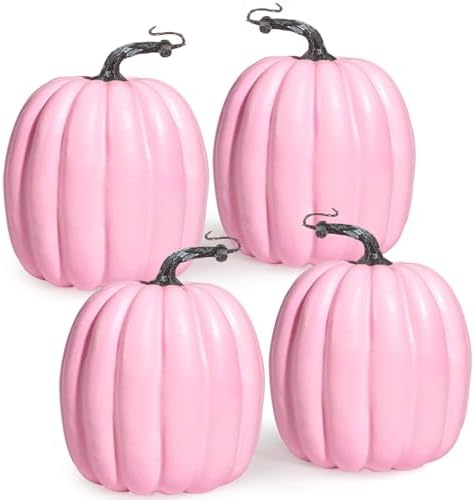Artmag 6 Inch Large Artificial Pink Pumpkins, 4PCS Faux Foam Harvest Pumpkins for Fall Autumn Thanksgiving Seasonal Holiday Decor by Artmag