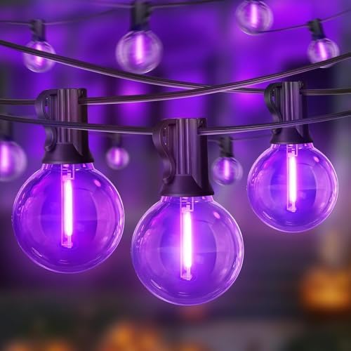 LAMPHOME G40 LED Outdoor Halloween String Lights, 2 Pack 26FT Patio Lights with 12+1 Edison Shatterproof Bulbs(1 Spare), Connectable Outside Lights for Backyard Porch Halloween Christmas Decor, Purple by ULL