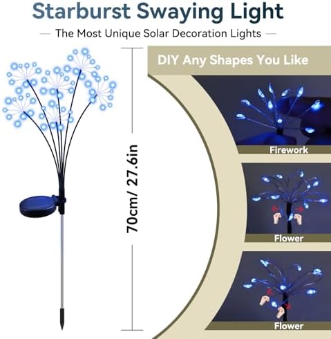 Solar Garden Lights 2 Pack Waterproof Swaying Starburst Lights Blue - Image 2